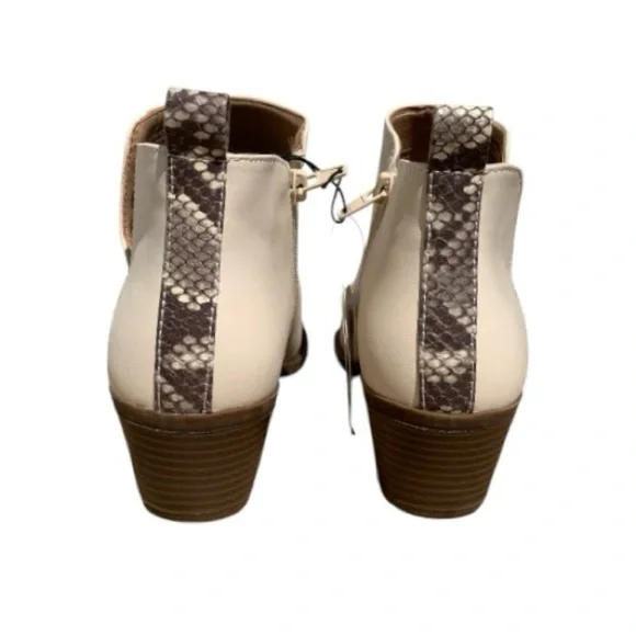 BOHO Sexy Faux Snakeskin Trim Side Zip 1 7/8” Cuban Heel Booties Cowboy Boots - Picture 5 of 6